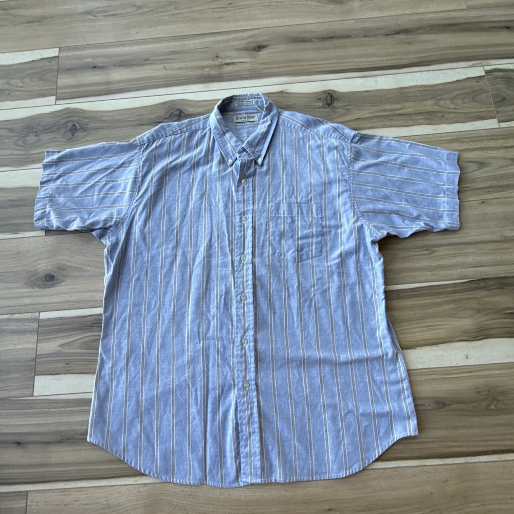 Vintage Steeplechase Shirt Mens XL‎ 17-17.5 Single Needling Button Short Sleeve